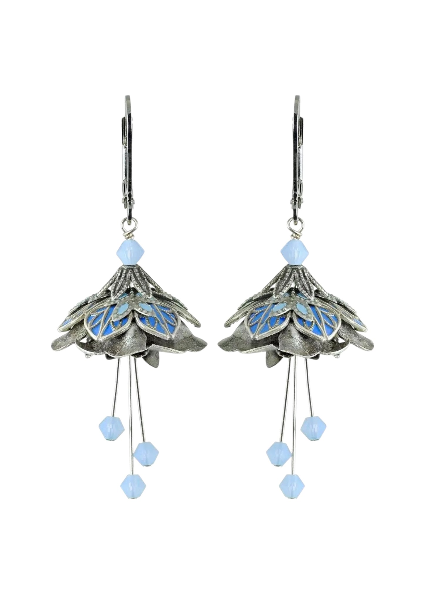Flower Fairy: Painted Whimsical Lily Pad Earrings W Crystals