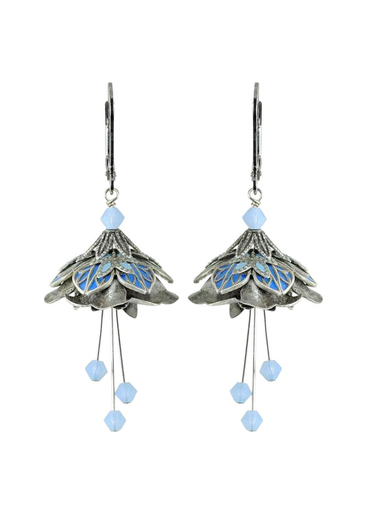 Flower Fairy: Painted Whimsical Lily Pad Earrings W Crystals