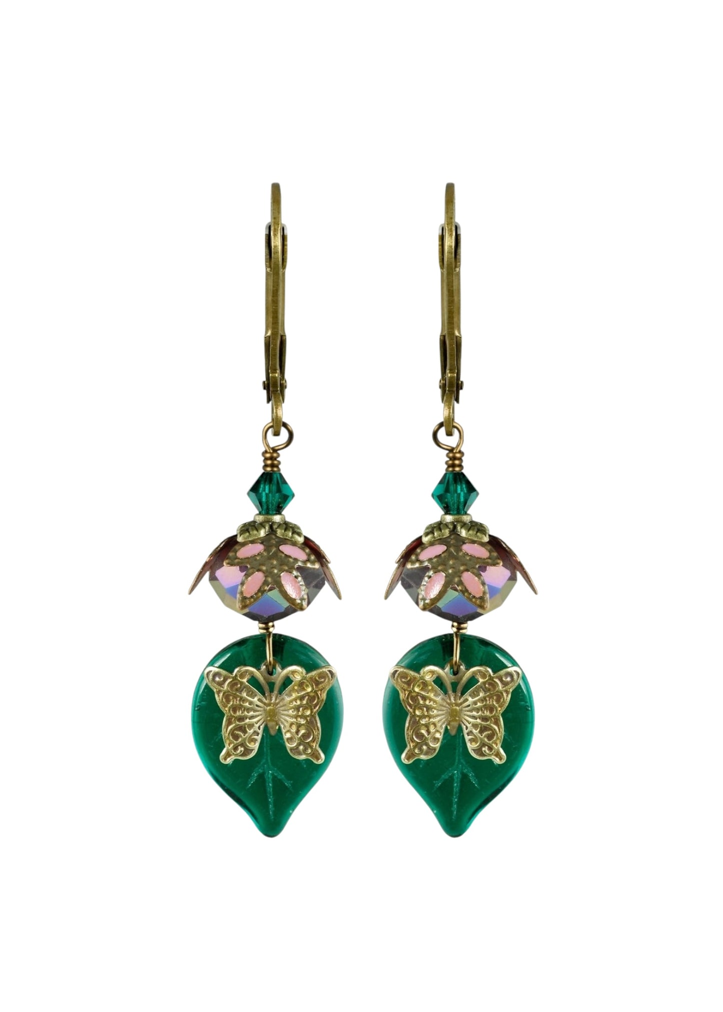 Fairyland: Butterfly Leaf Hand Painted Earrings w/ Crystals