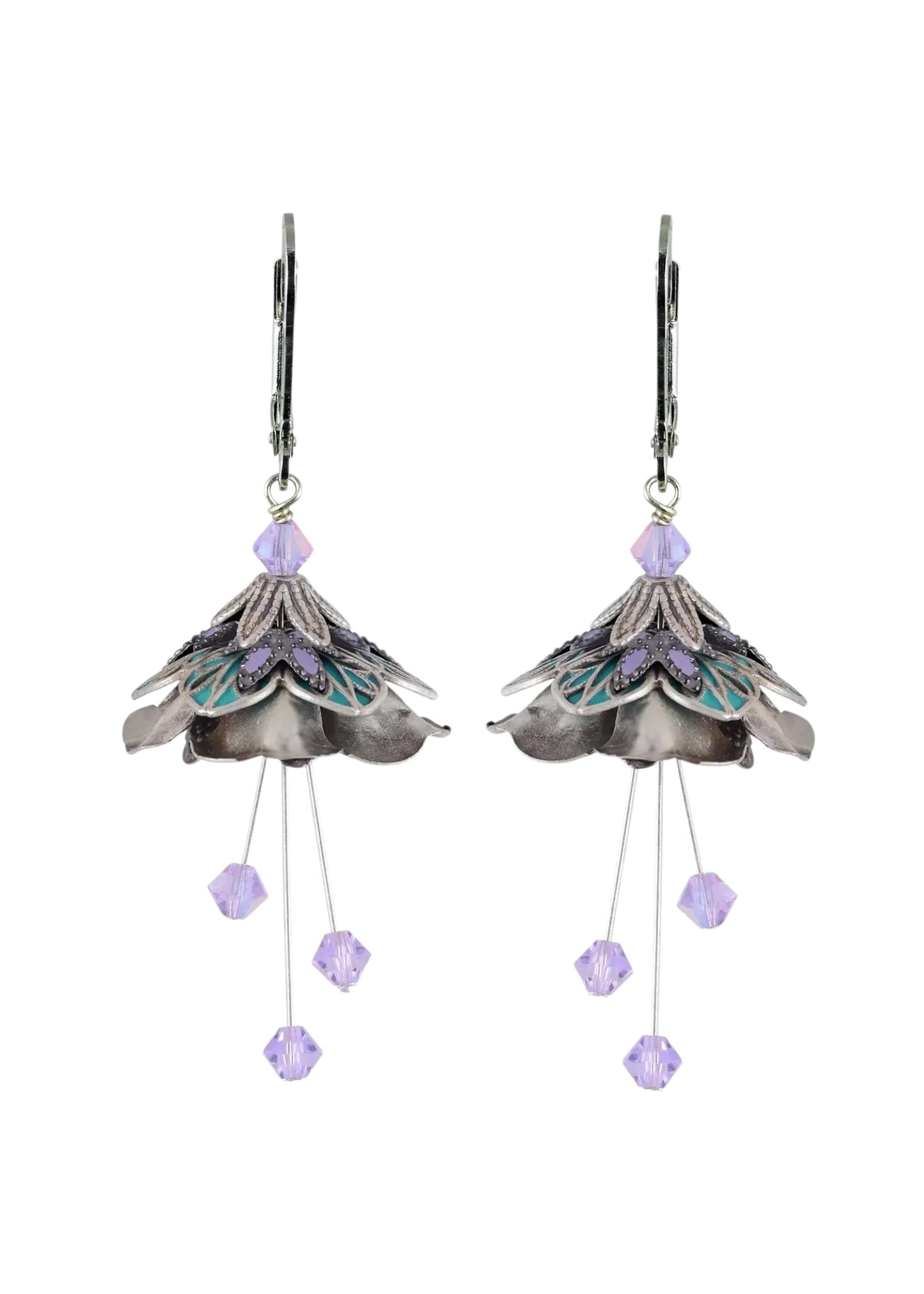 Flower Fairy: Painted Whimsical Lily Pad Earrings W Crystals