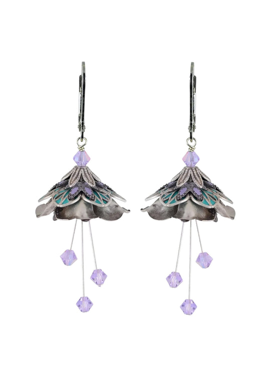 Flower Fairy: Painted Whimsical Lily Pad Earrings W Crystals