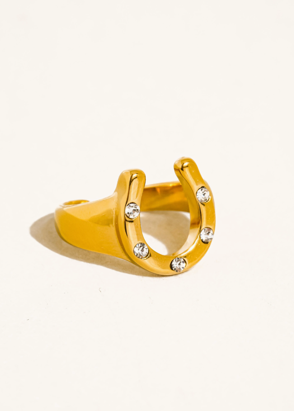 18K Gold Non-Tarnish Cz Horseshoe Ring
