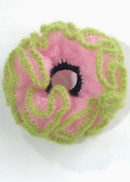 Fuzzy Color Block Handmade Ruffle Scrunchie