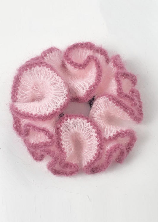 Fuzzy Color Block Handmade Ruffle Scrunchie