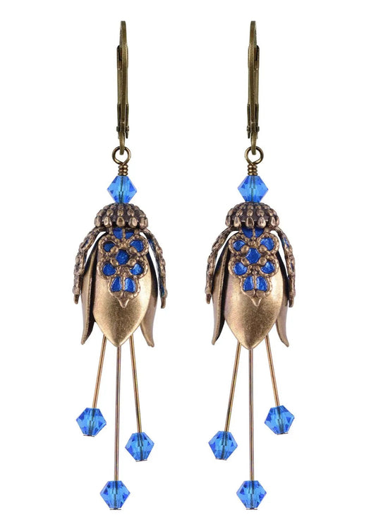 Painted Elegant Floral Earrings With Crystals