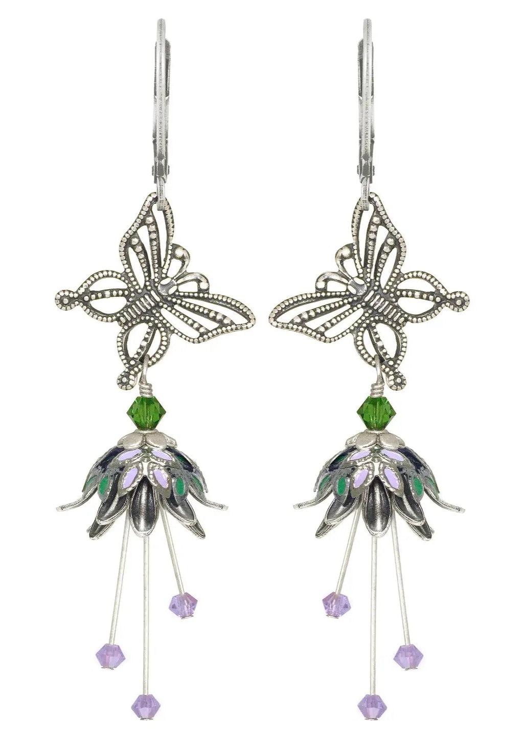Flower Fairy: Butterfly Nature Painted Earrings W Crystals