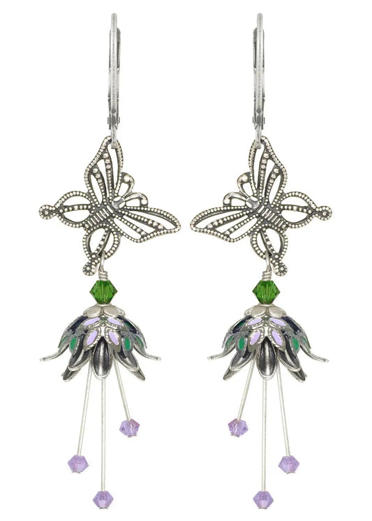 Flower Fairy: Butterfly Nature Painted Earrings W Crystals