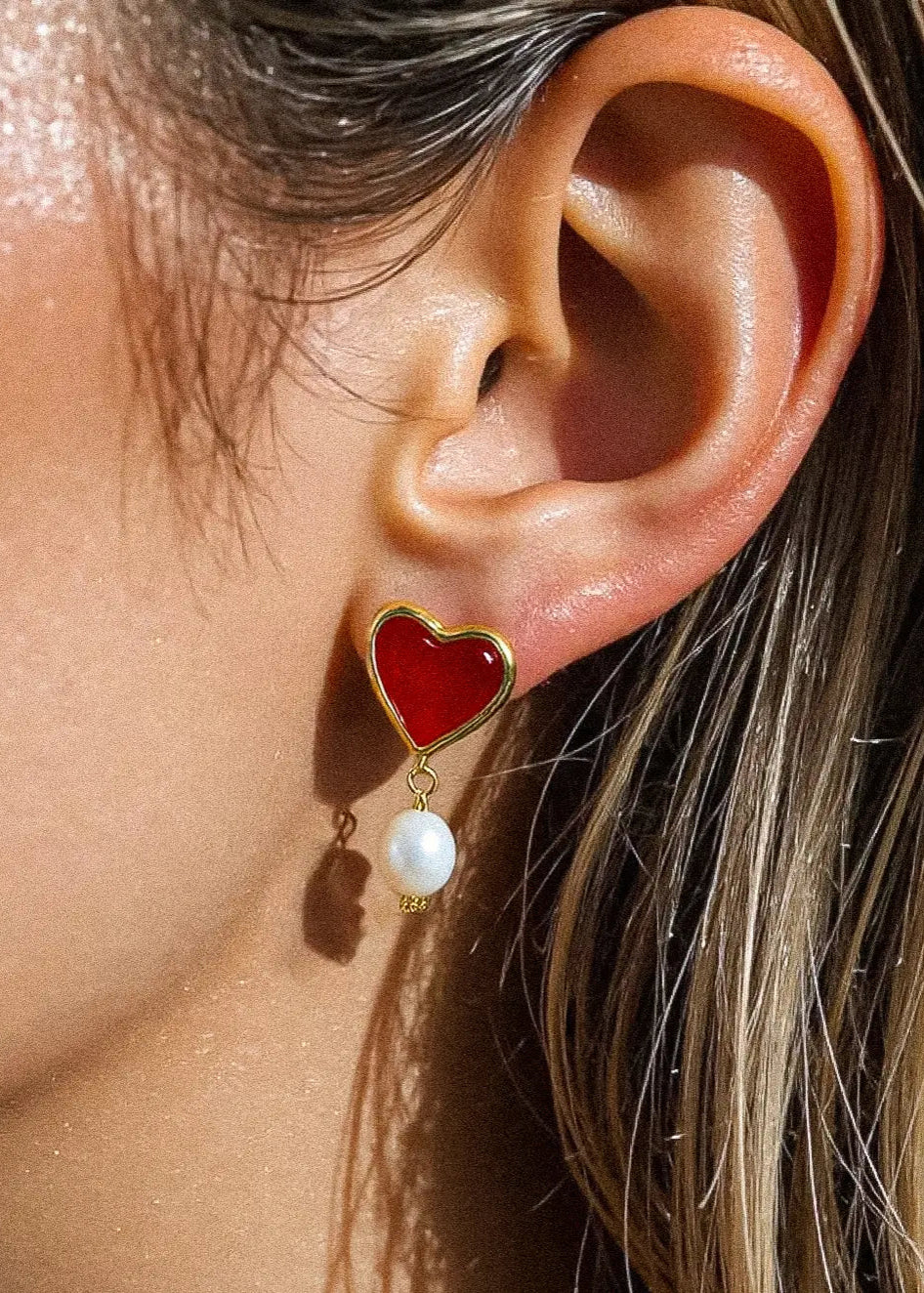 Marlon Heart and Pearl Earring