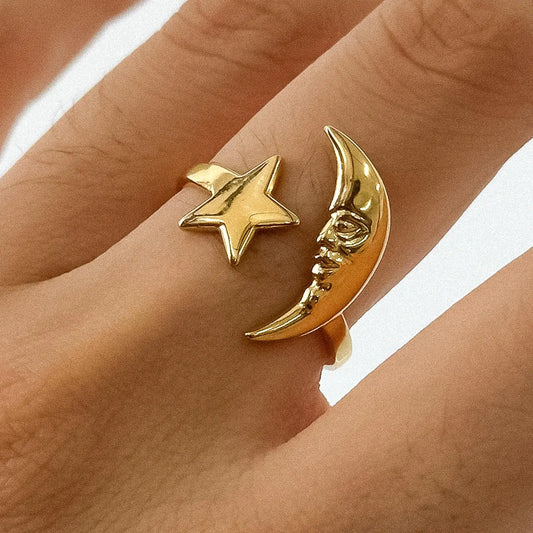 All Gold Star and Moon Ring