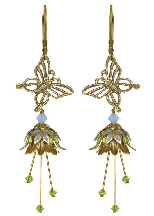 Flower Fairy: Butterfly Nature Painted Earrings W Crystals