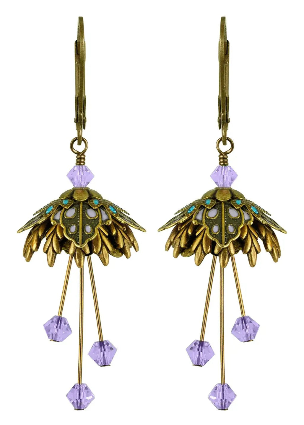Flower Fairy: Painted Wild Filigree Leaf Earrings W Crystals
