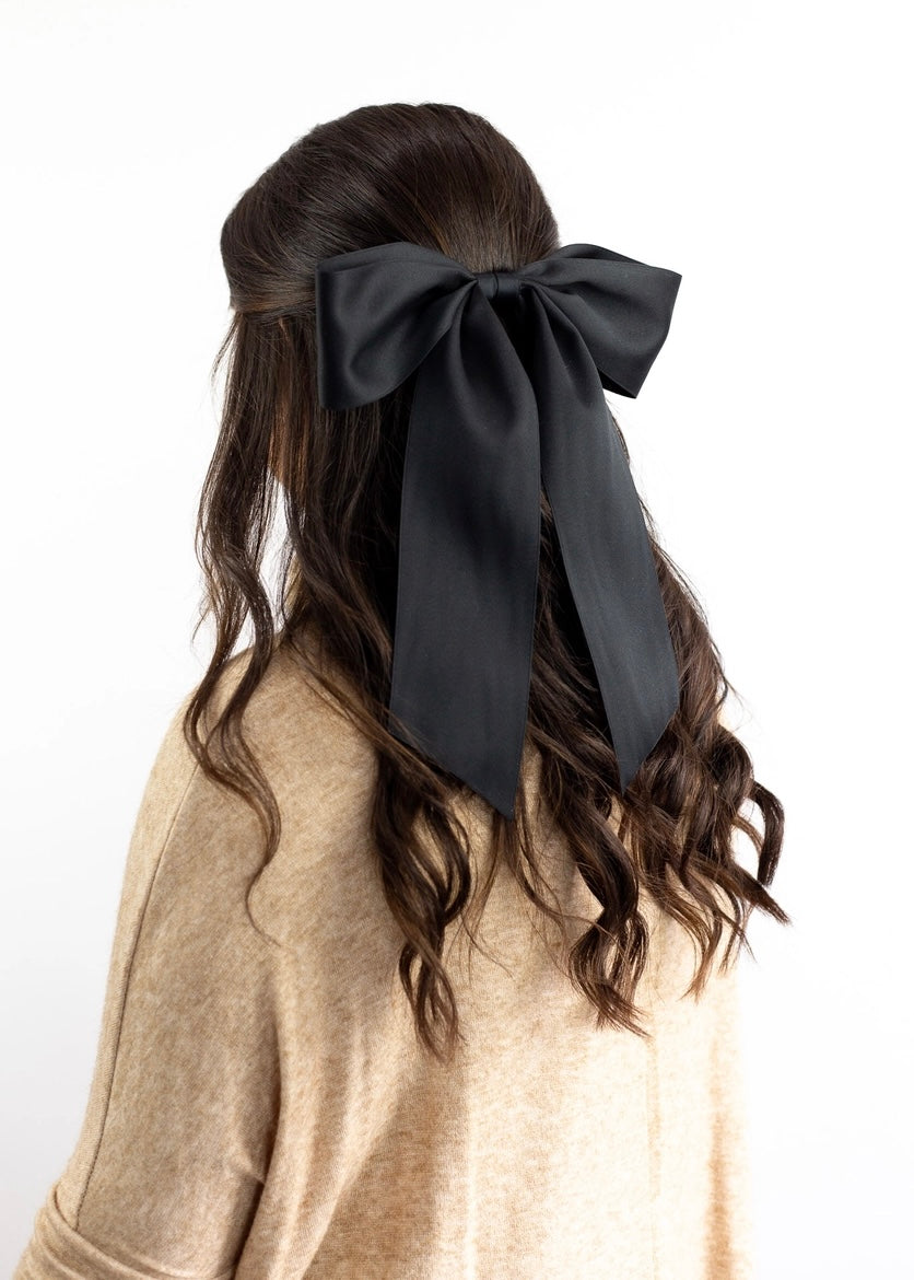 Grace & Grandeur Oversized Bailee Matte Satin Bow Barrette