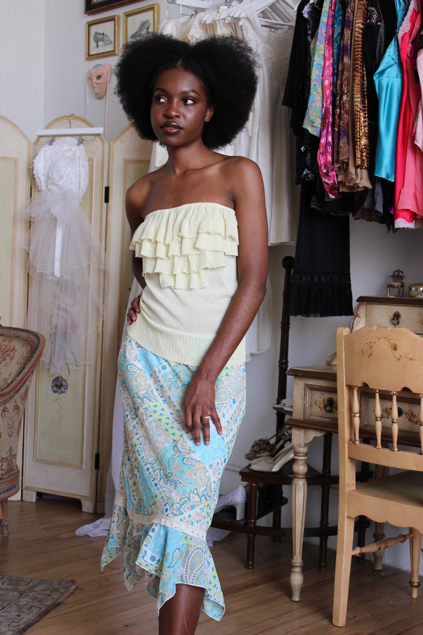 Bebe Banana Cream Ruffle Tube Top
