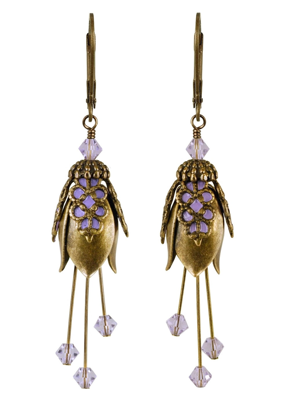 Painted Elegant Floral Earrings With Crystals