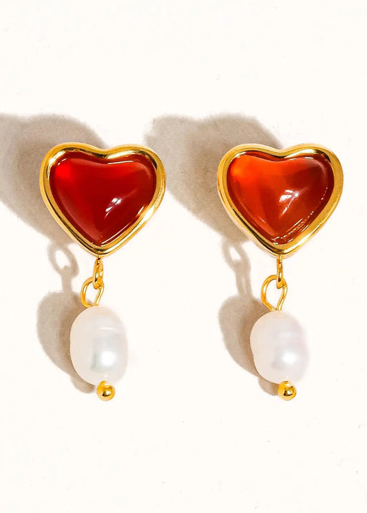 Marlon Heart and Pearl Earring