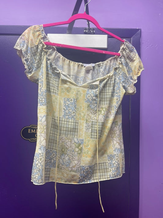 Stella Yellow and Blue Puff Sleeve Top LM310