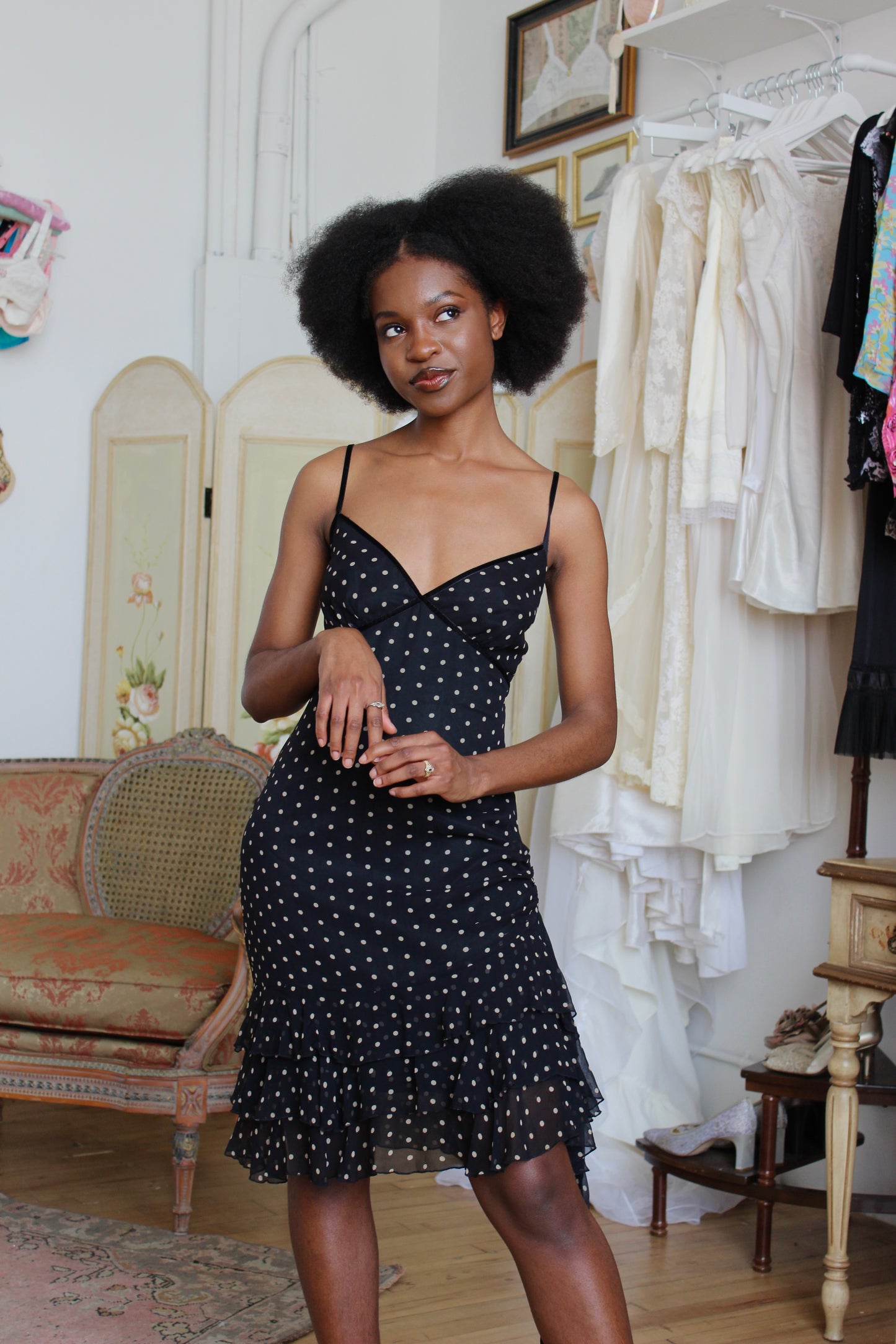 Laundry by Shelli Segal B&W Polka Dot Ruffle Dress