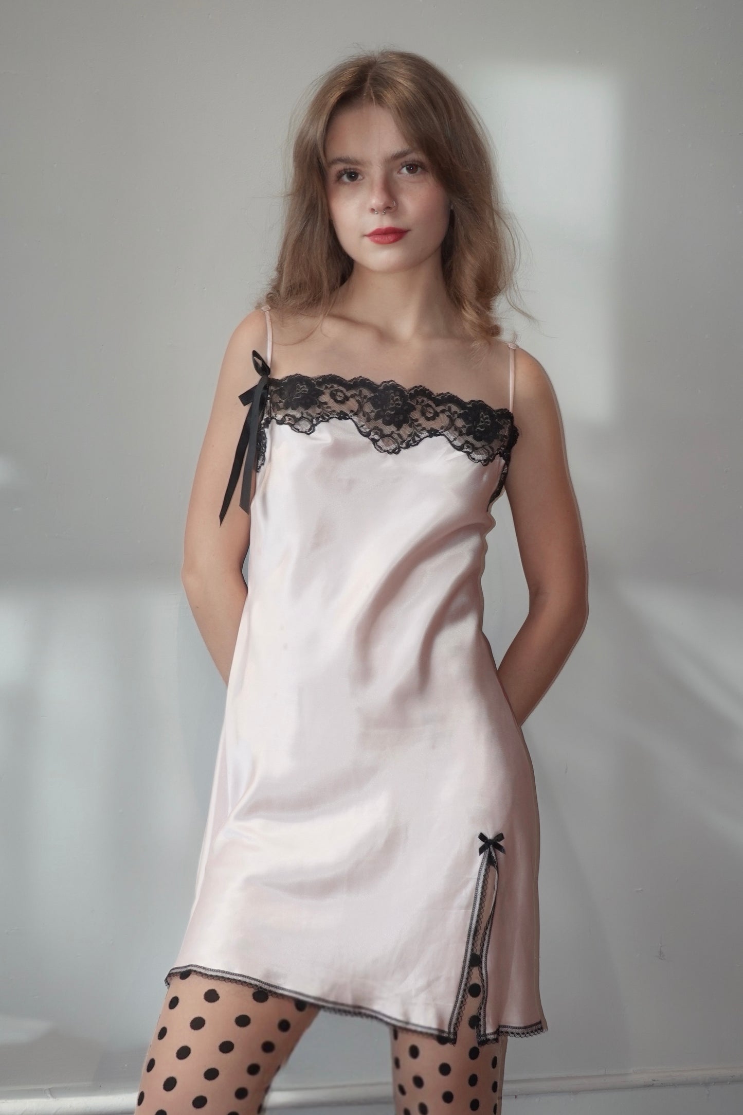 Victoria's Secret Angels Pink Slip Dress with Black Lace