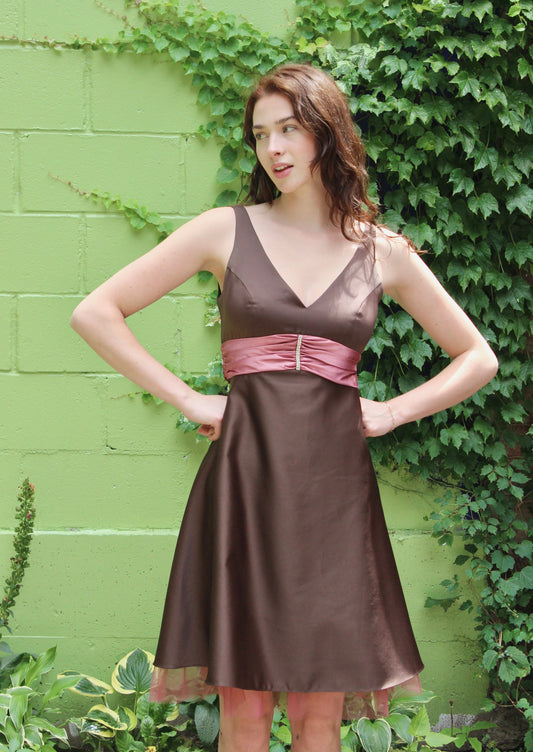 Brown Dress with Pink Belt