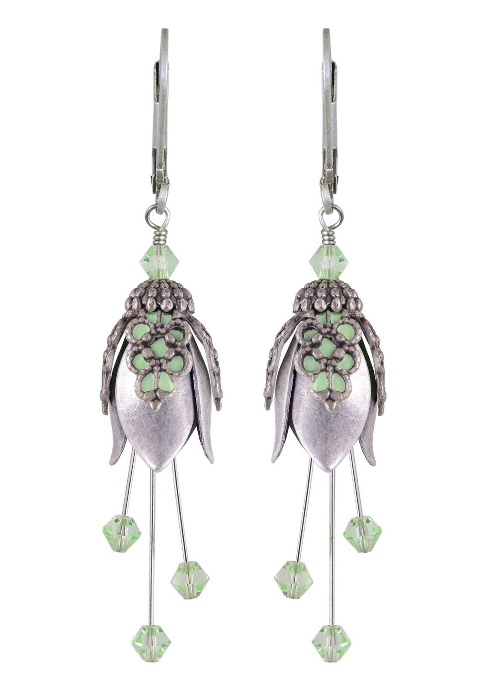 Painted Elegant Floral Earrings With Crystals