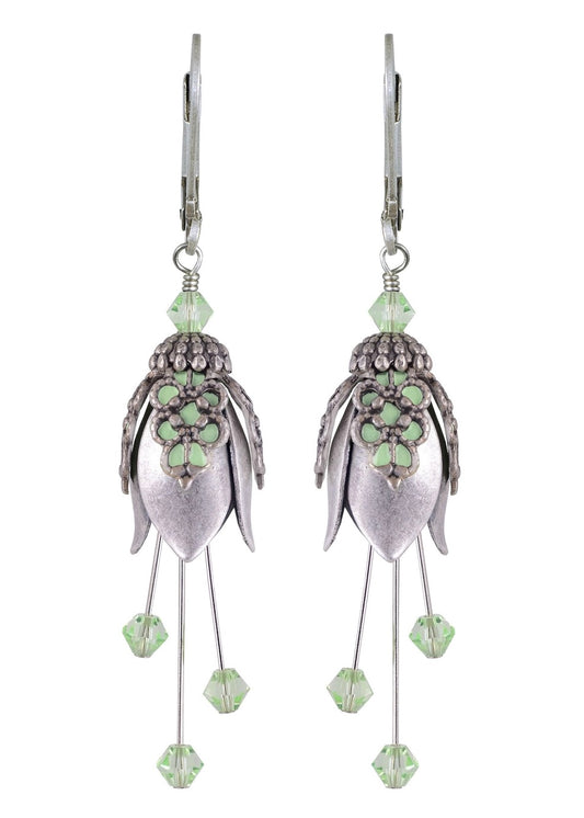 Painted Elegant Floral Earrings With Crystals