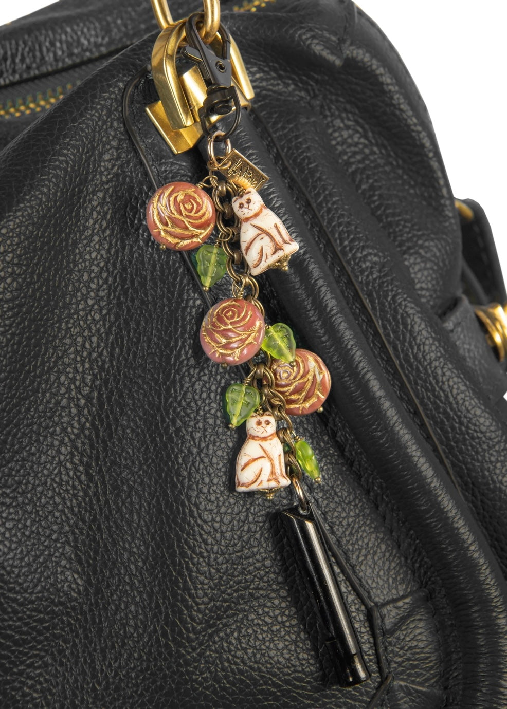 Cats in the Rose Garden Purse Charm With Whistle