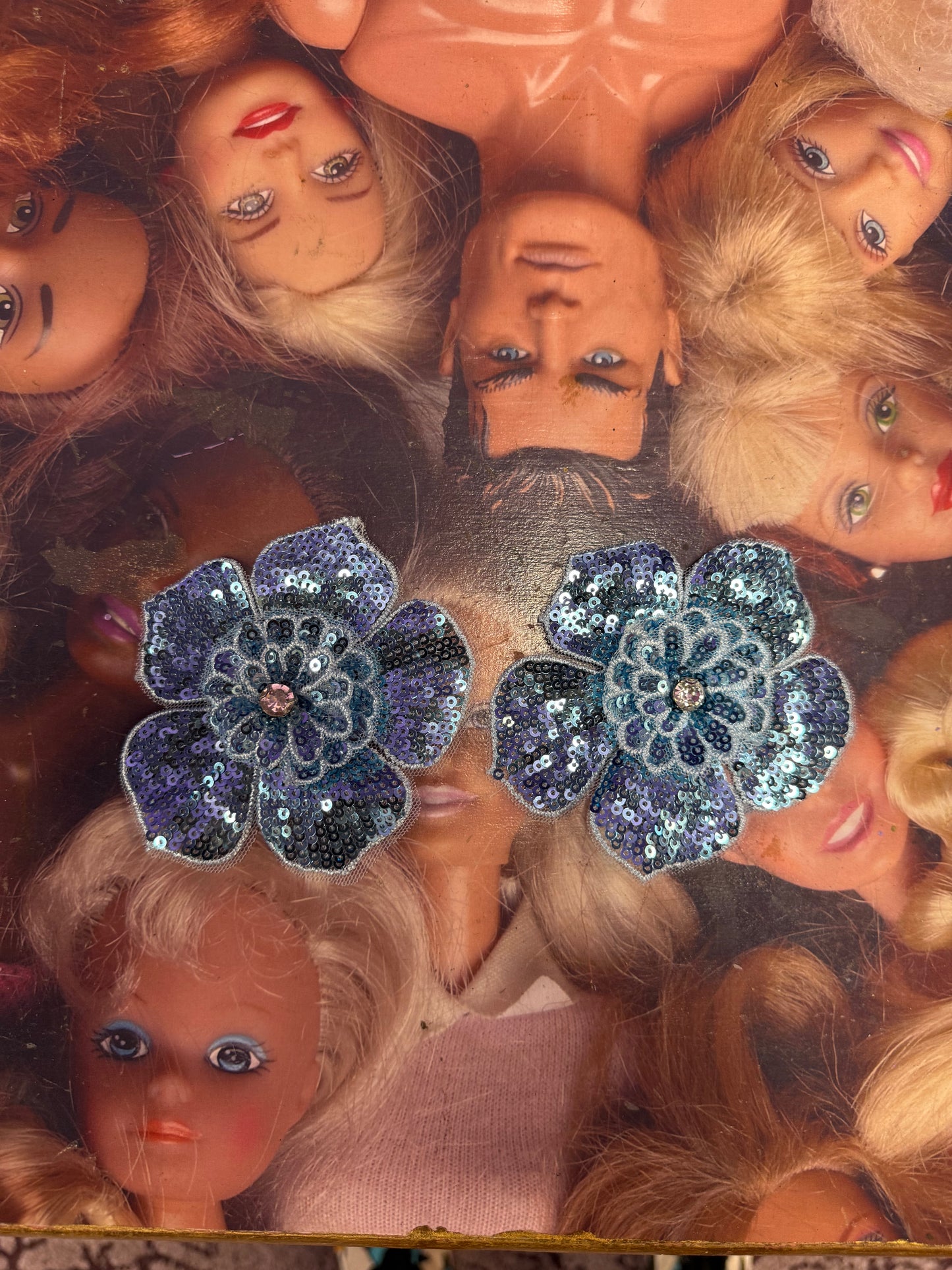 Blue Sequin Flower Shoe Clips