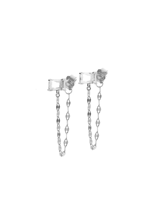 Sterling Silver Clear Stone Drape Earring