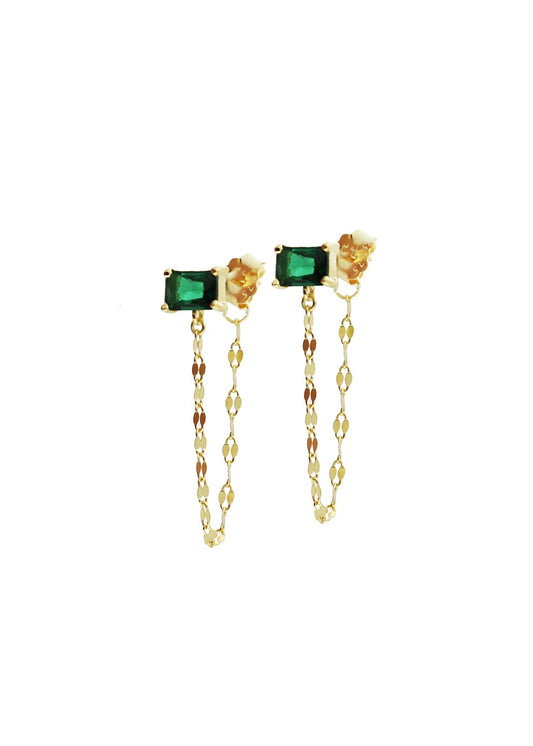 Gold Plate Emerald Drape Earring