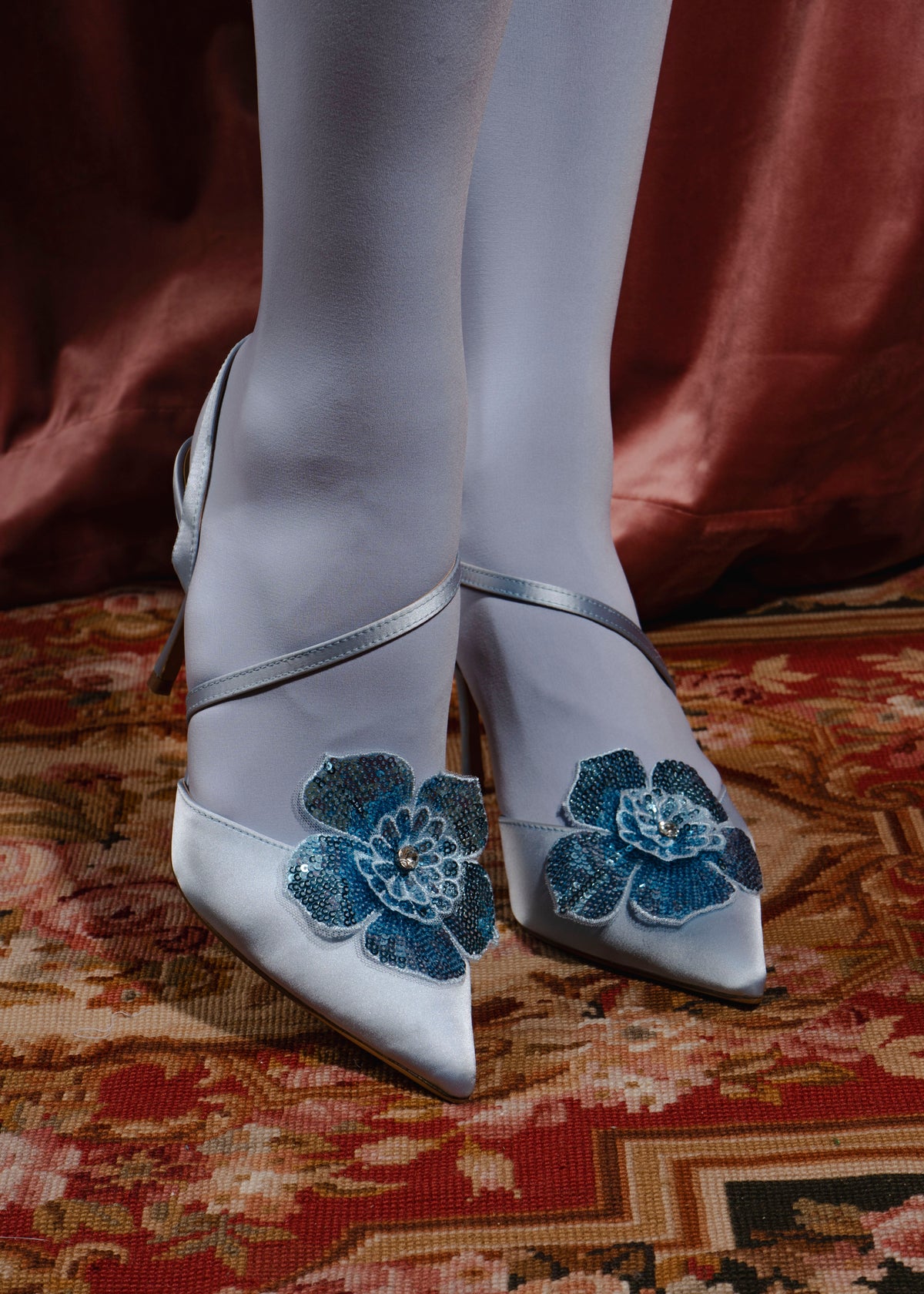 Blue Sequin Flower Shoe Clips