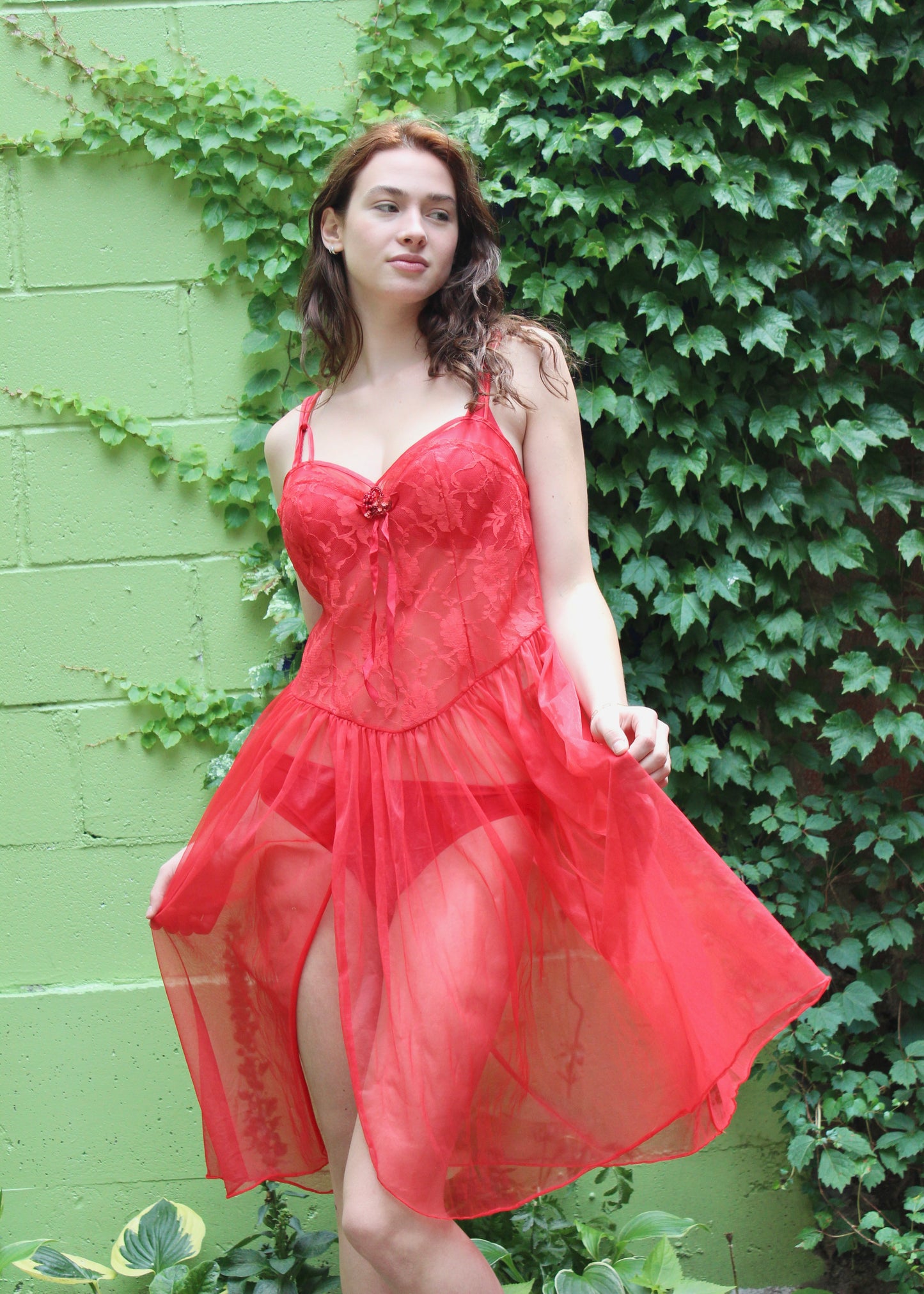 Red Sheer Slip Dress