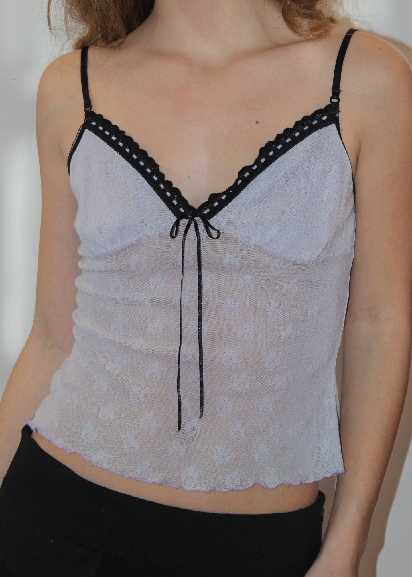 Victoria's Secret Lavender Lace Cami with Black Trim