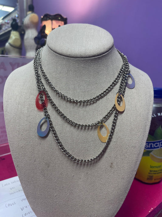 Multi-strand chain oval sequin drop necklace