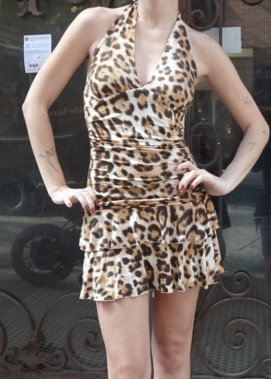 Cheetah Print Halter Mini Dress