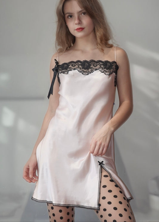 Victoria's Secret Angels Pink Slip Dress with Black Lace