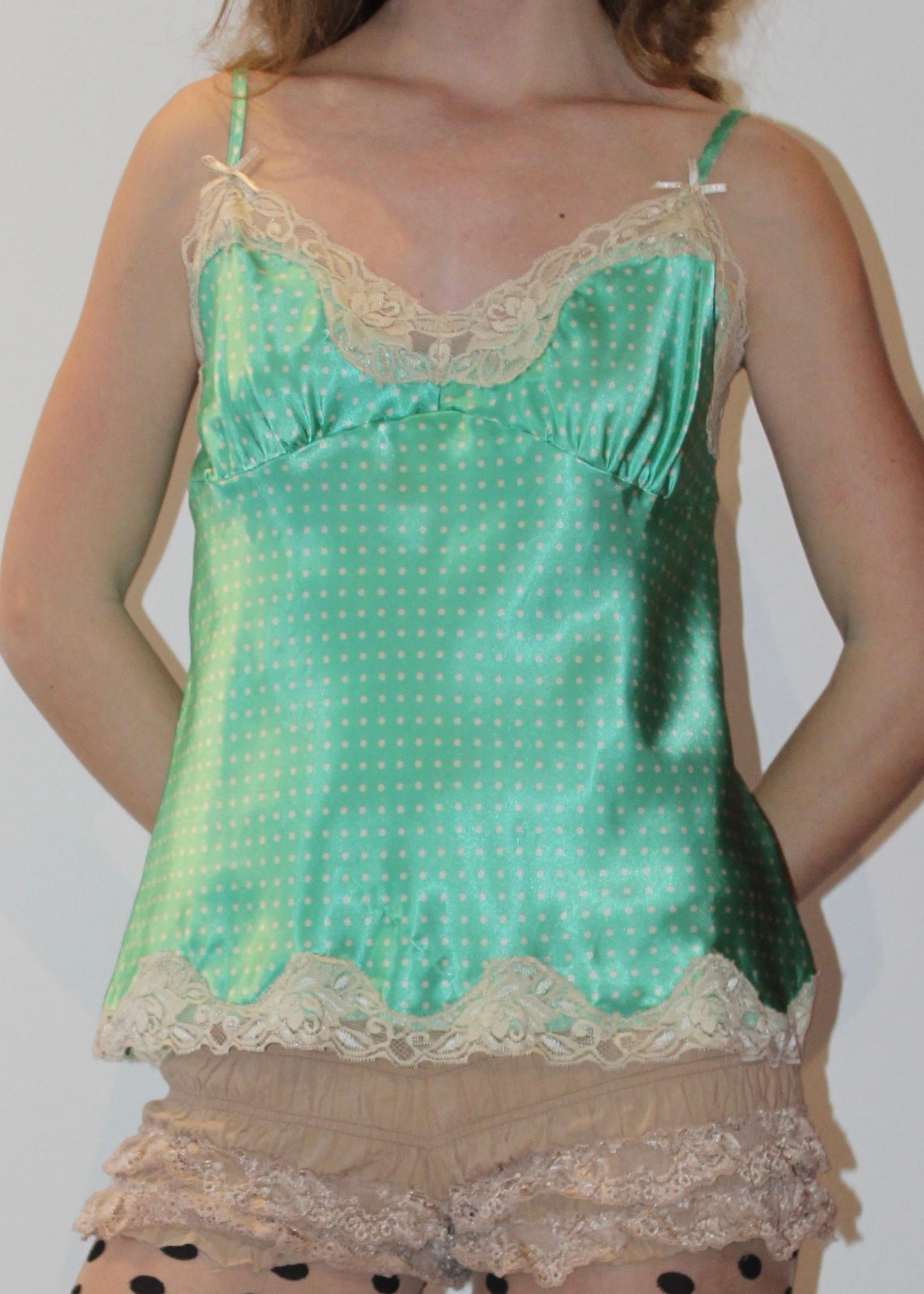 Vanity Fair Green Polka Dot Lace Cami