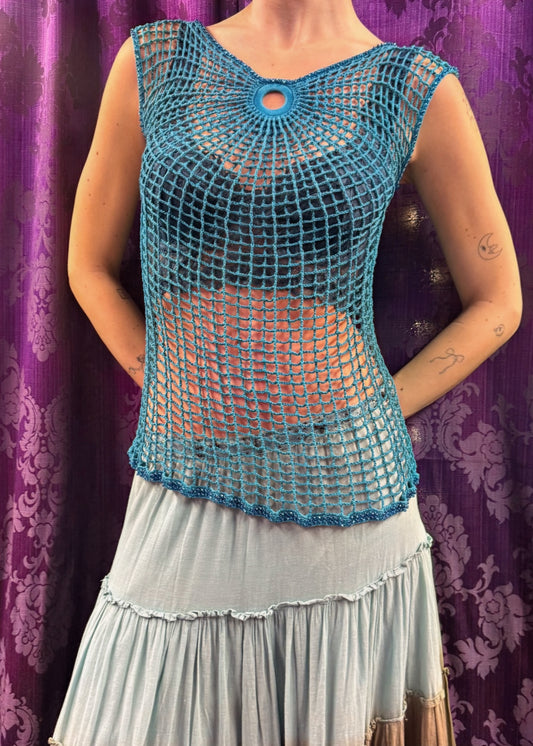 Turquoise Blue Crochet Tank Top