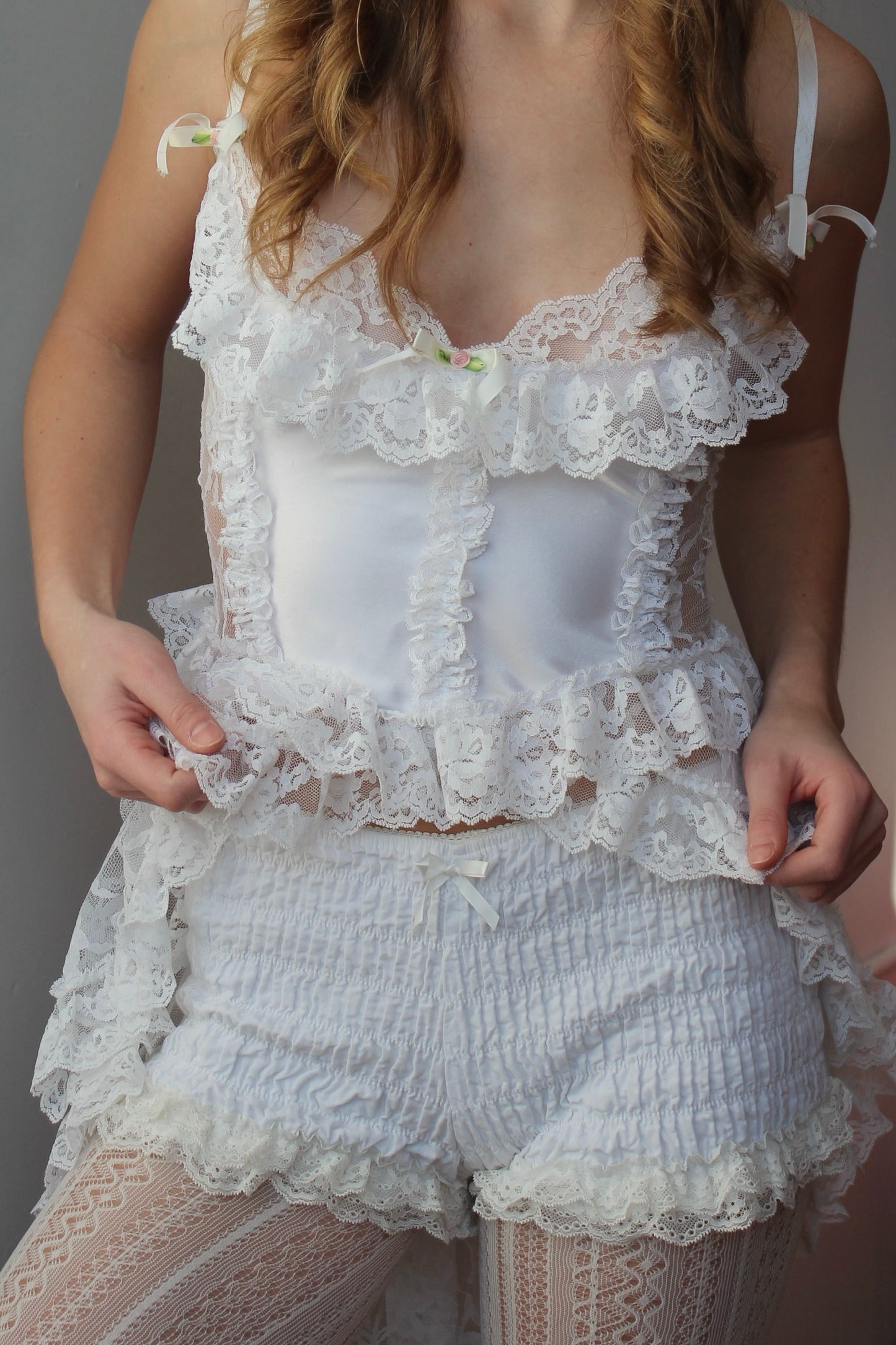 80's Lace Ruffle Bridal Teddy
