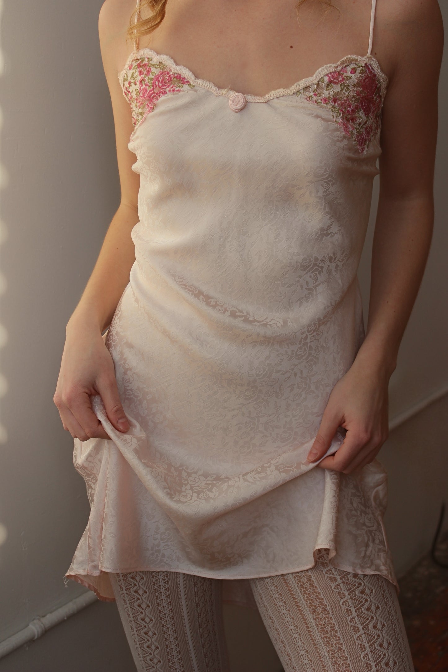 Pink Lace Rosette Slip Dress