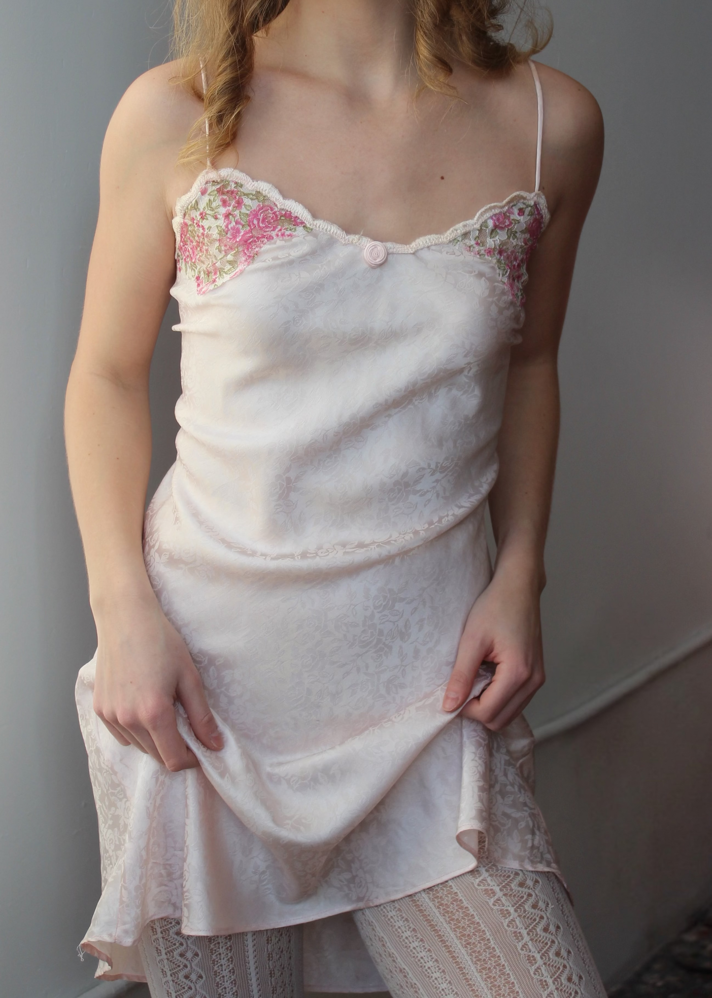 Pink Lace Rosette Slip Dress