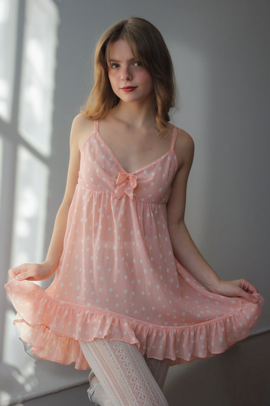 Oscar De La Renta Pink Label Polka Dot Sheer Dress