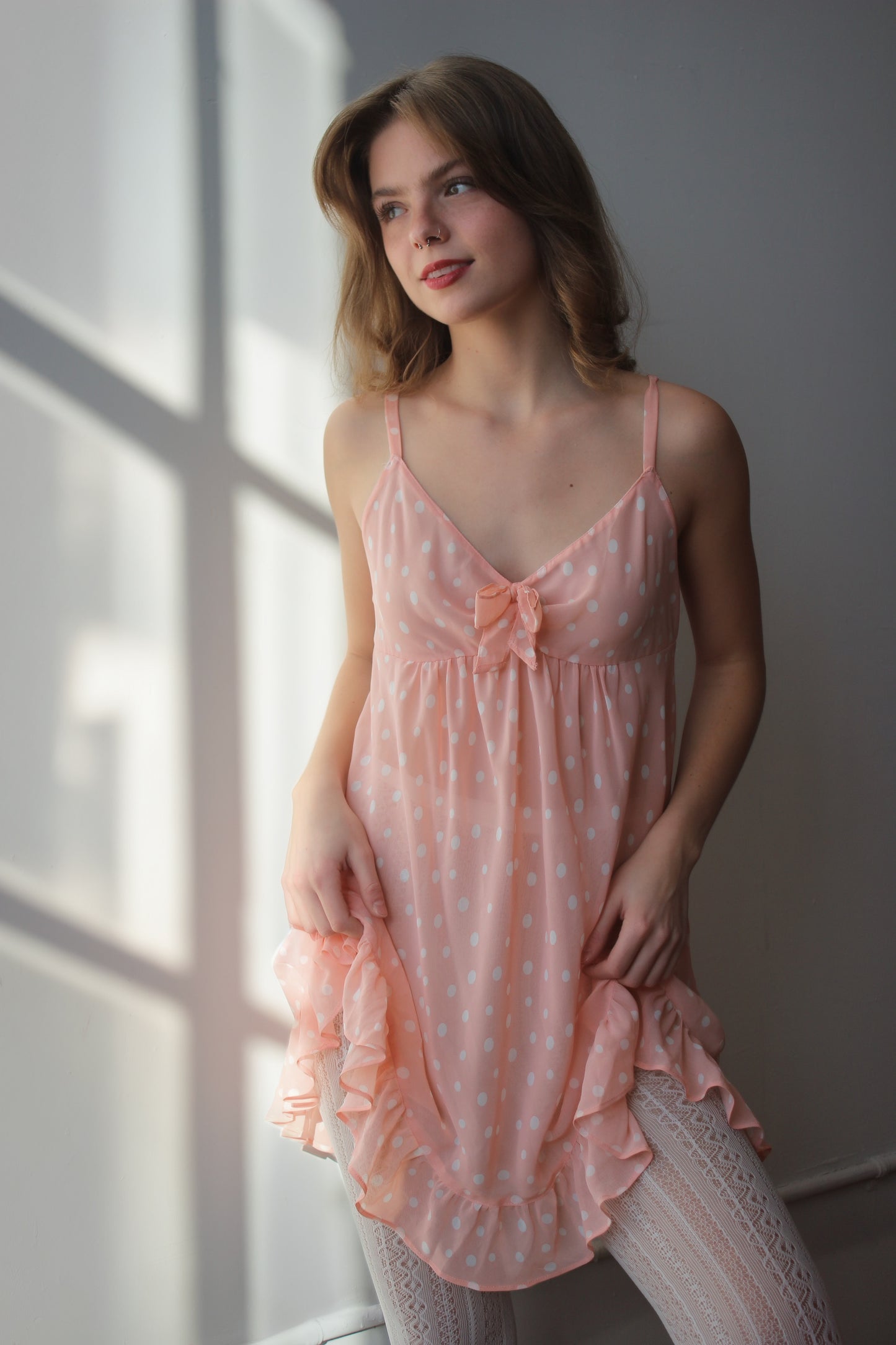 Oscar De La Renta Pink Label Polka Dot Sheer Dress