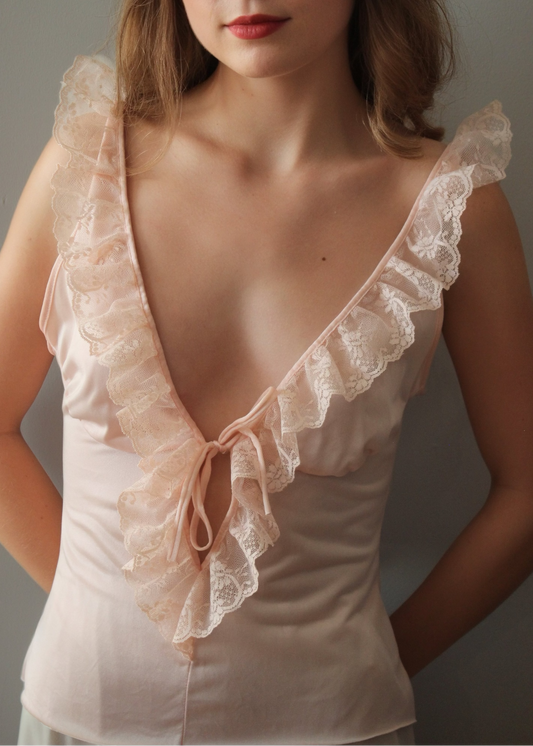 Peach Lace Trim Top