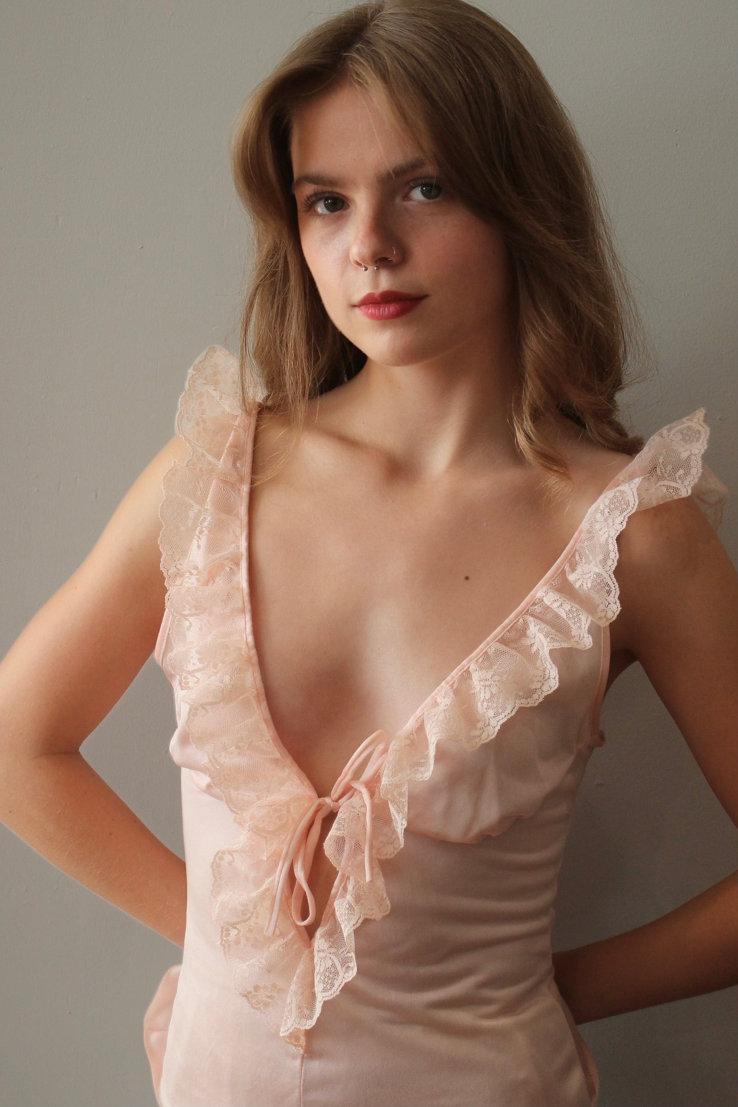Peach Lace Trim Top