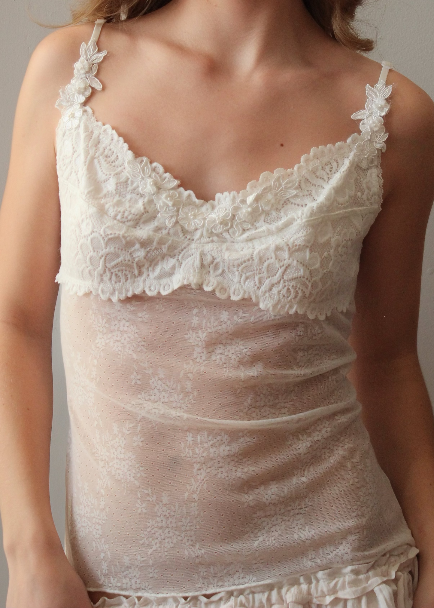 White Mesh Lace Beaded Cami
