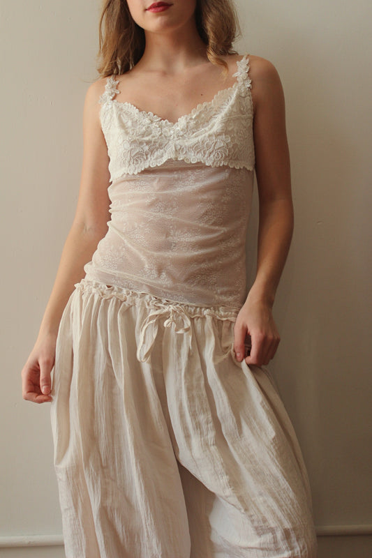 White Mesh Lace Beaded Cami