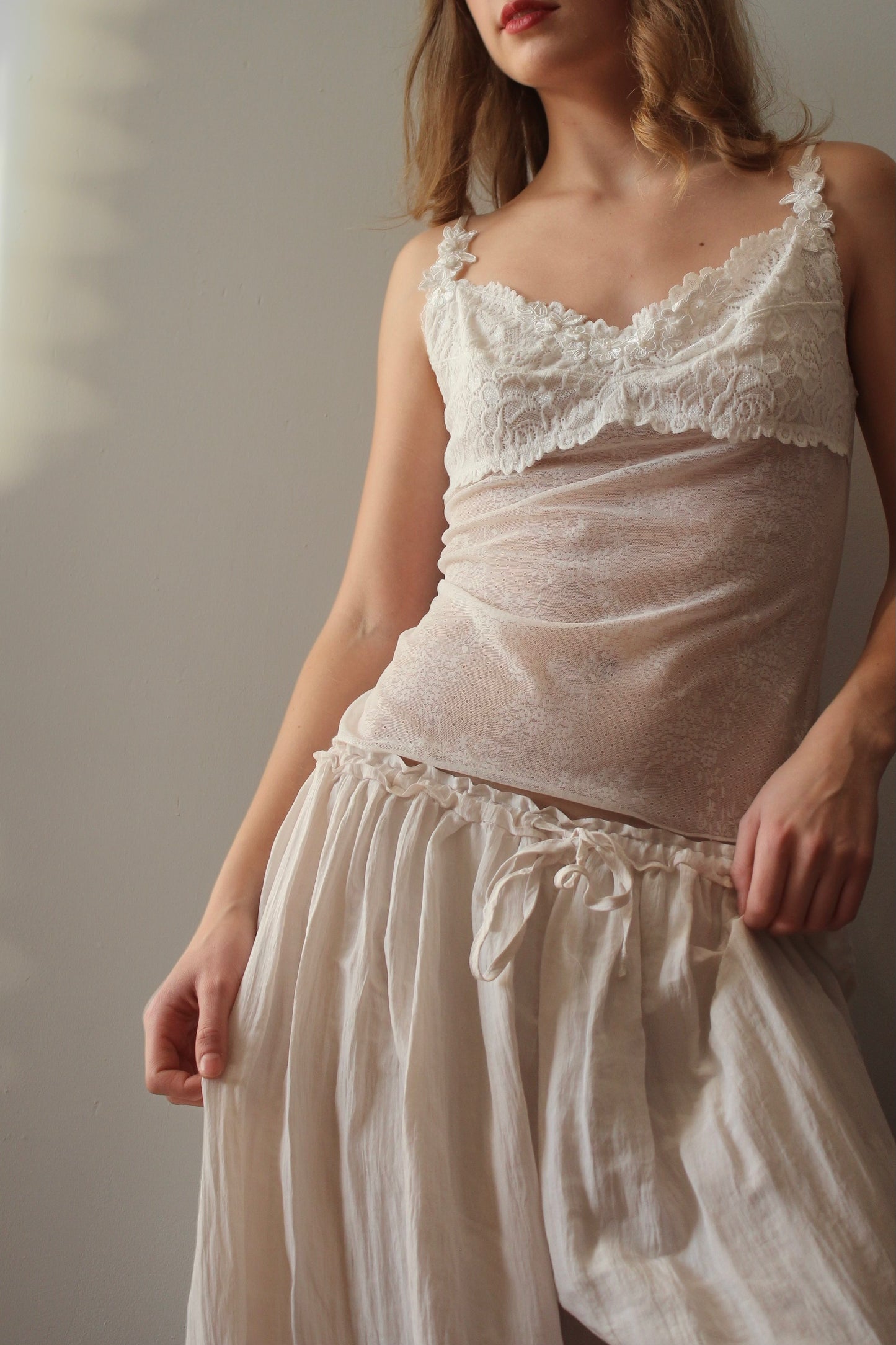 White Mesh Lace Beaded Cami