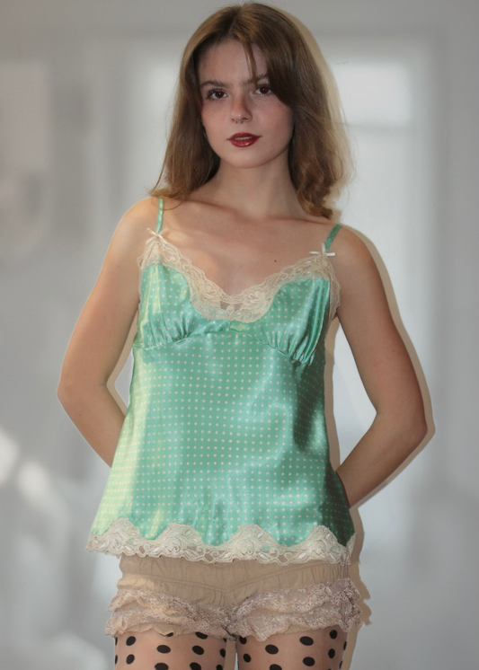 Vanity Fair Green Polka Dot Lace Cami