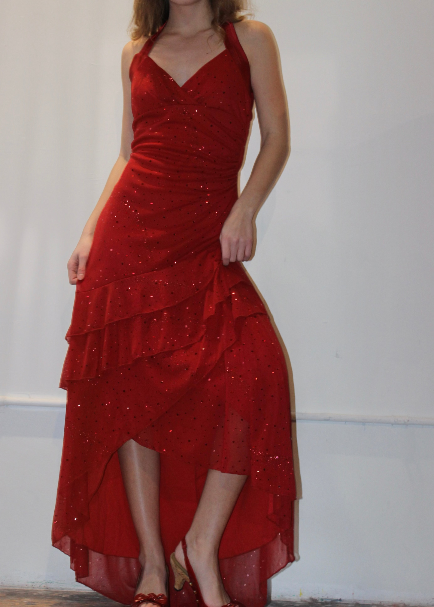 Taboo Red Sparkly Y2K Halter Dress