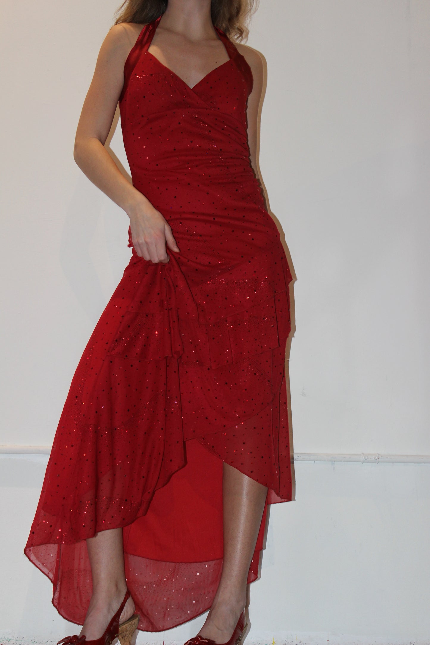 Taboo Red Sparkly Y2K Halter Dress